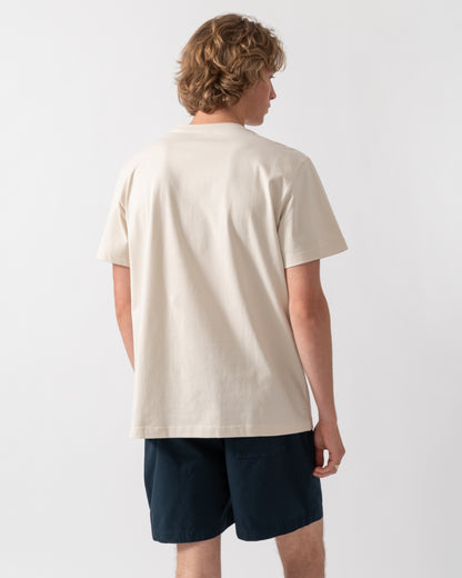 back shot of a model wearing a Fjallraven Multicolor Logo Mens T-Shirt in Chalk White 113