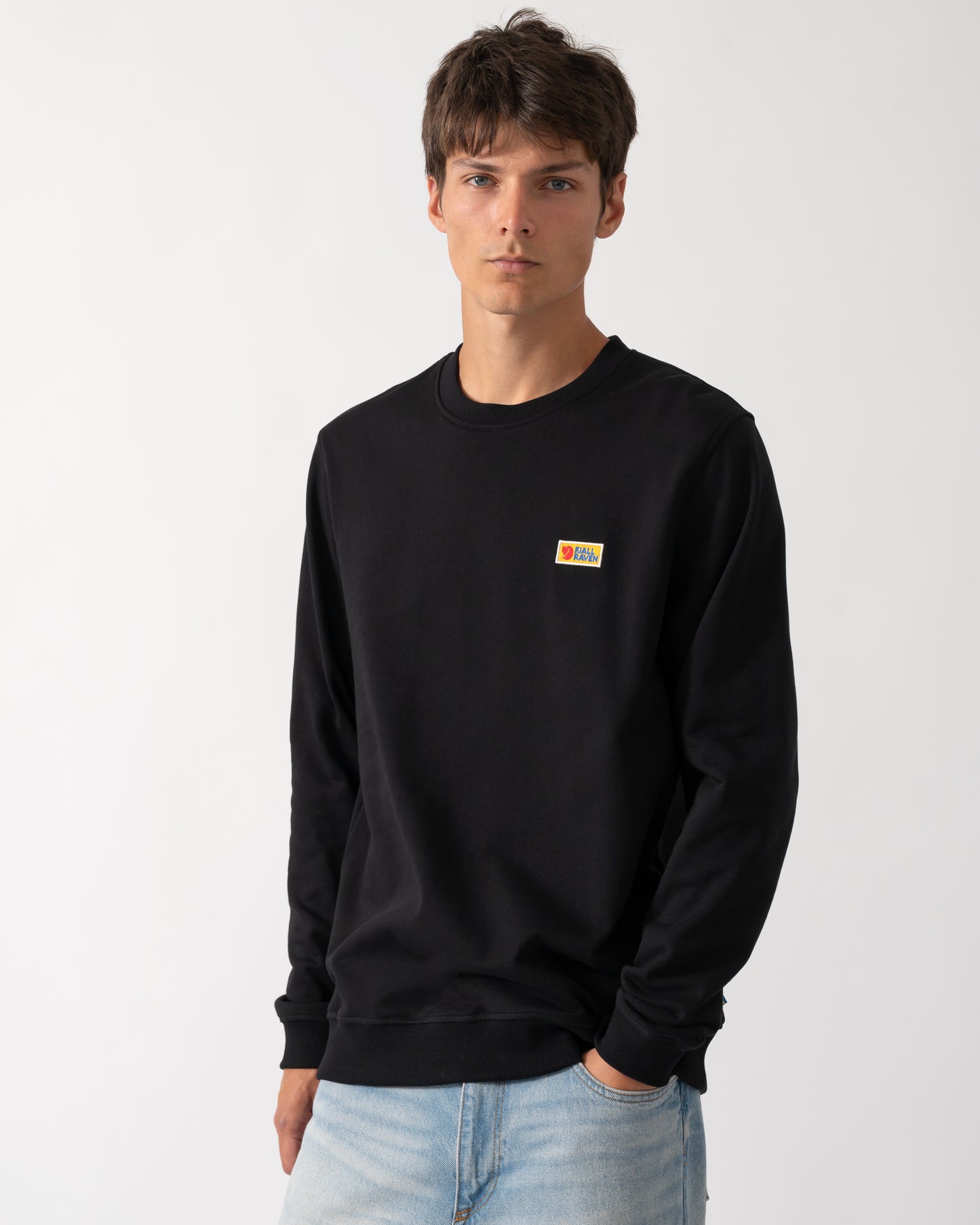 Model wearing a Fjallraven Vardag Mens Sweater in Black 550