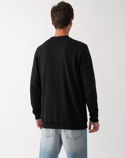 back of a Model wearing a Fjallraven Vardag Mens Sweater in Black 550