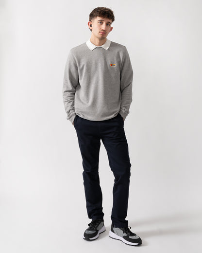 full length shot of a model wearing a Fjallraven Vardag Mens Sweater in Grey Melange 020-999