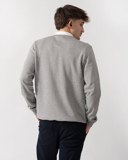 back shot of a model wearing a Fjallraven Vardag Mens Sweater in Grey Melange 020-999
