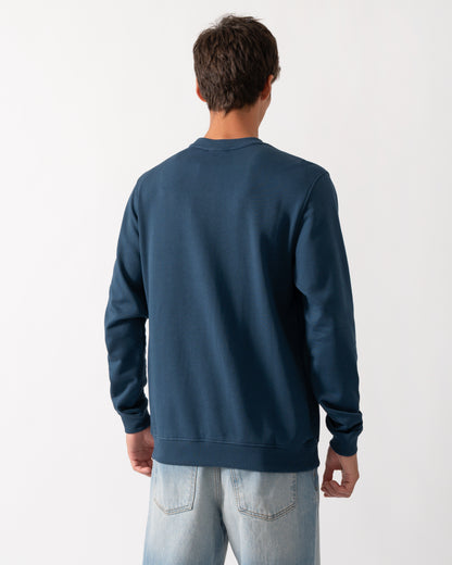 back of a model wearing a Fjallraven Vardag Mens Sweater in Storm 638