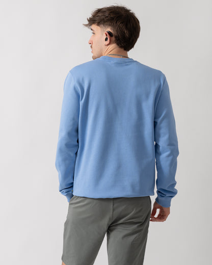 back shot of a model wearing a Fjallraven Vardag Mens Sweater in Ultramarine 537