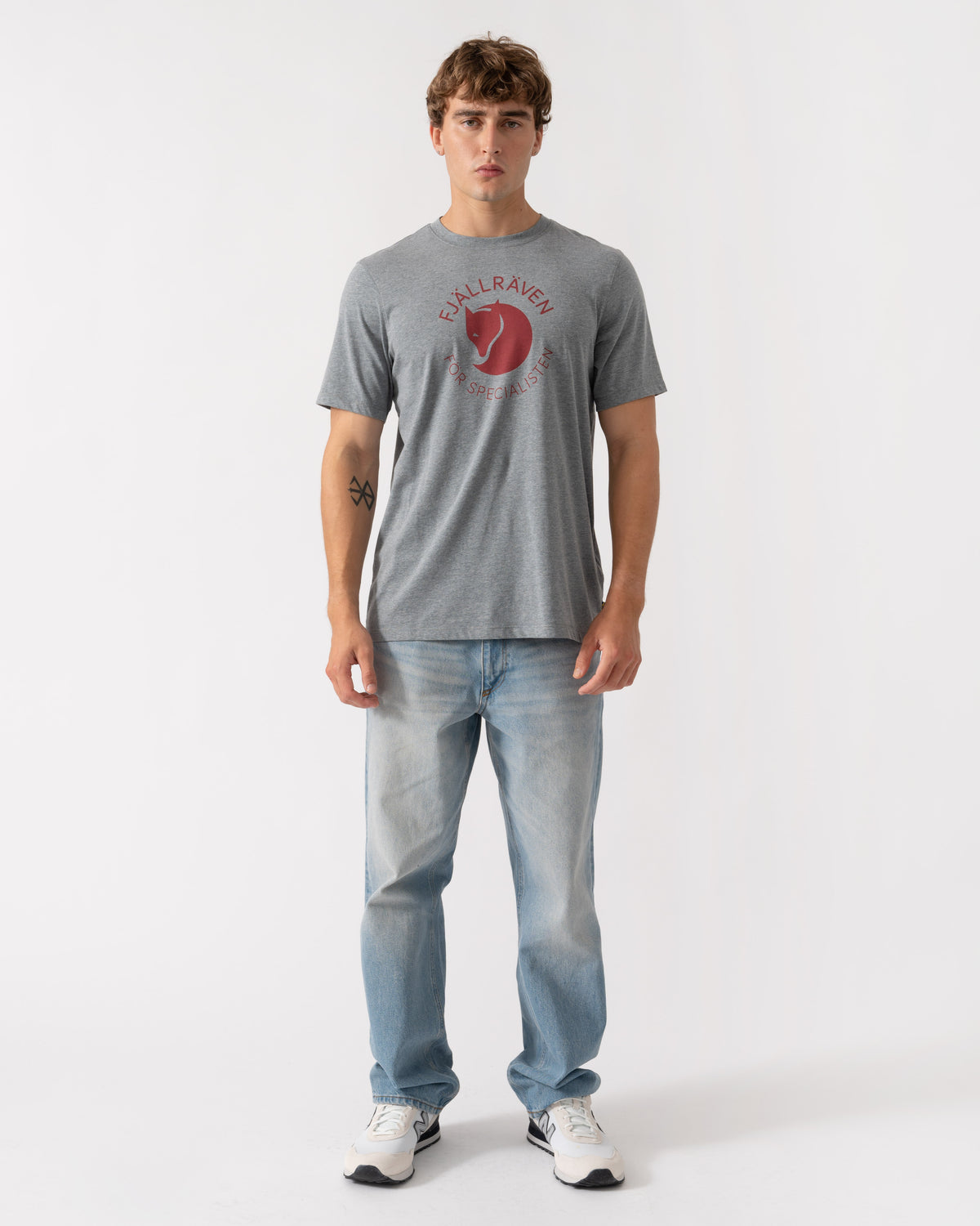 Outfit shot of Fjallraven Fox Mens T-Shirt - Grey Melange 051