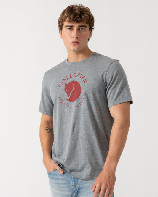 Model wearing Fjallraven Fox Mens T-Shirt - Grey Melange 051