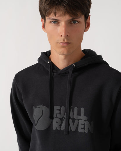 detail shot of Fjallraven Logo Mens Hoodie in Black 550