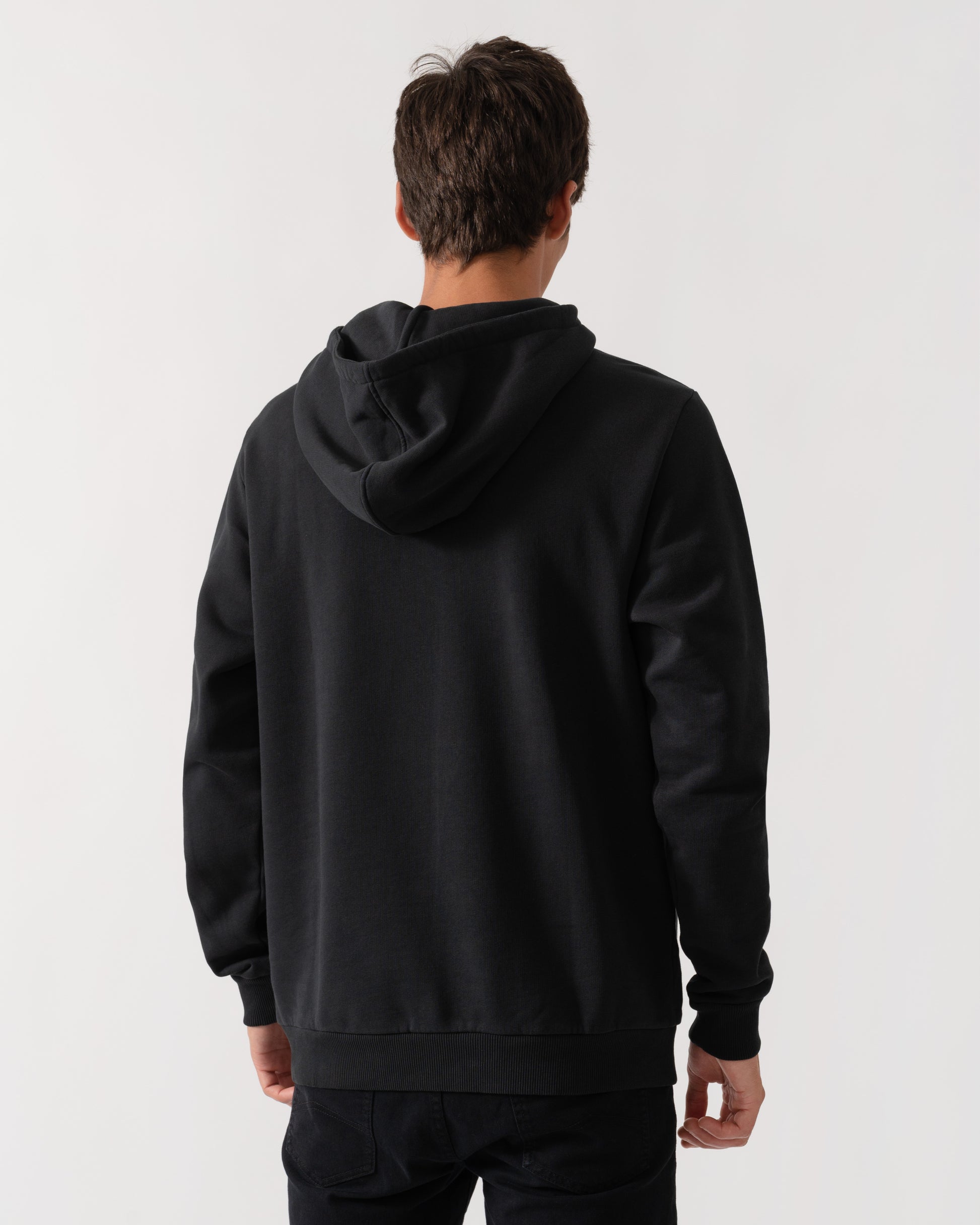 back of Fjallraven Logo Mens Hoodie in Black 550