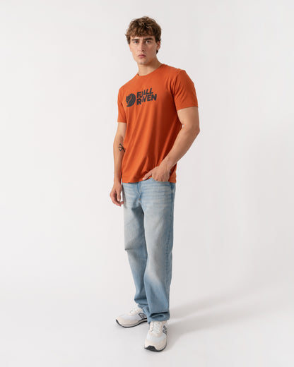 Outfit shot of Fjallraven Logo Mens T-Shirt - Terracotta Brown 243