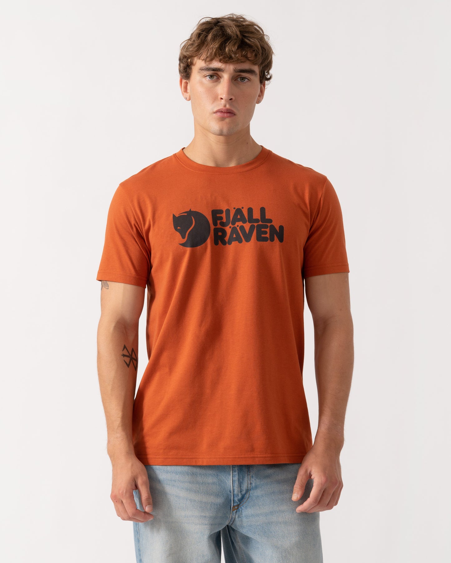 Front of Fjallraven Logo Mens T-Shirt - Terracotta Brown 243