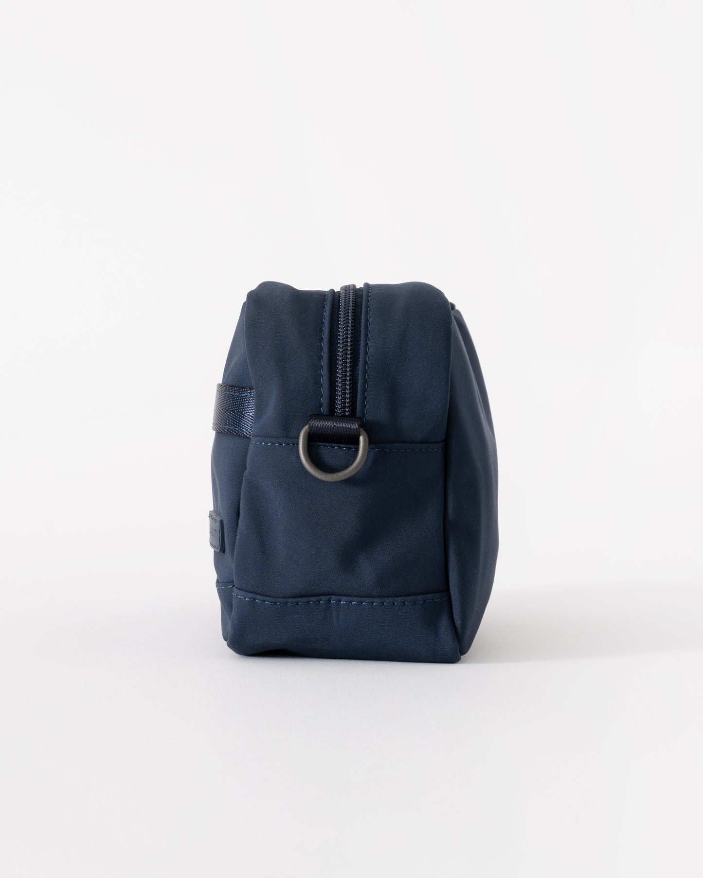 Navy blue pouch with a zipper on a white background