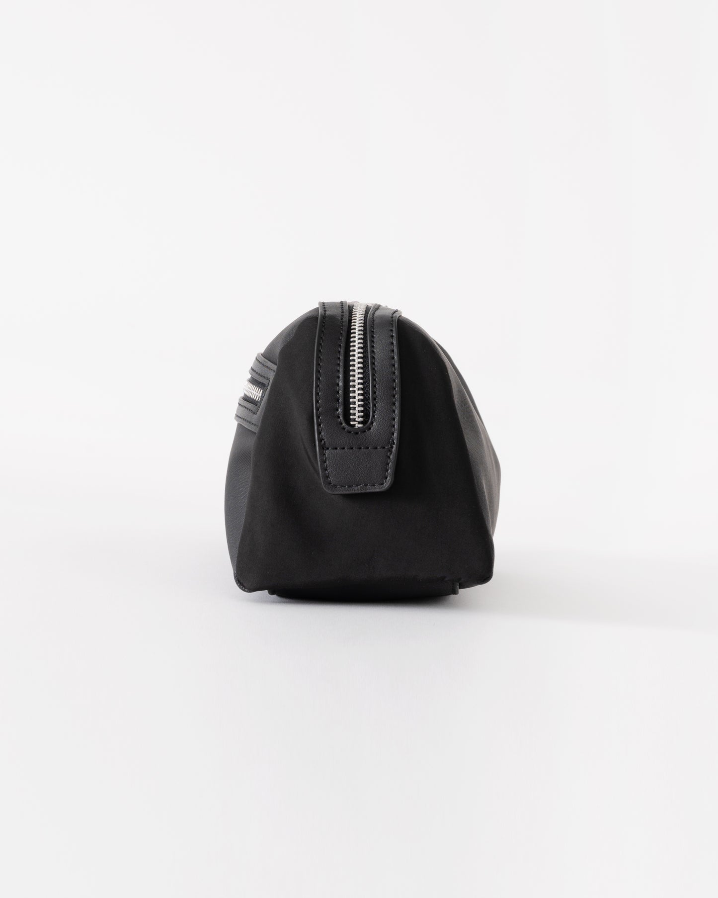Black cosmetic bag with a zipper on a white background