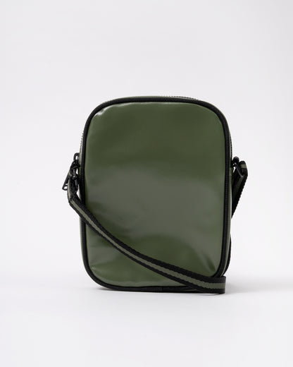 back of a Fred Perry Classic Small Side Bag in Laurel Wreath Green and Black Z50