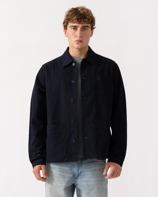 Front of Fred Perry Mens Bedford Cord Overshirt - Navy 608