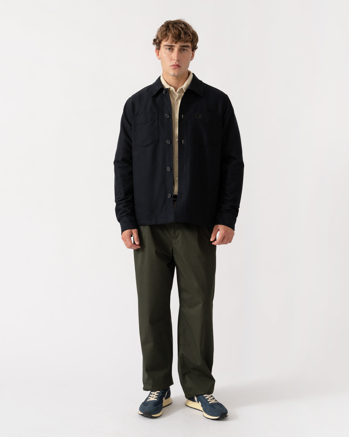 Outfit shot of Fred Perry Mens Brushed Twill Overshirt - Black 184
