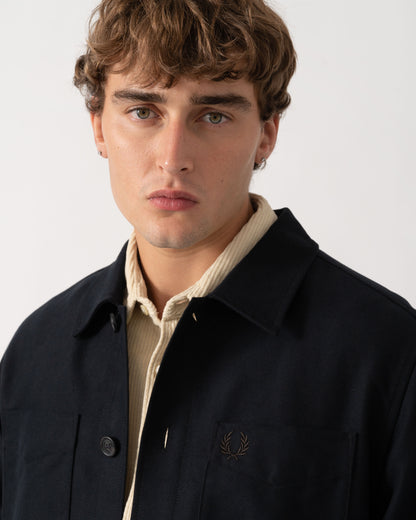 Collar detail of Fred Perry Mens Brushed Twill Overshirt - Black 184