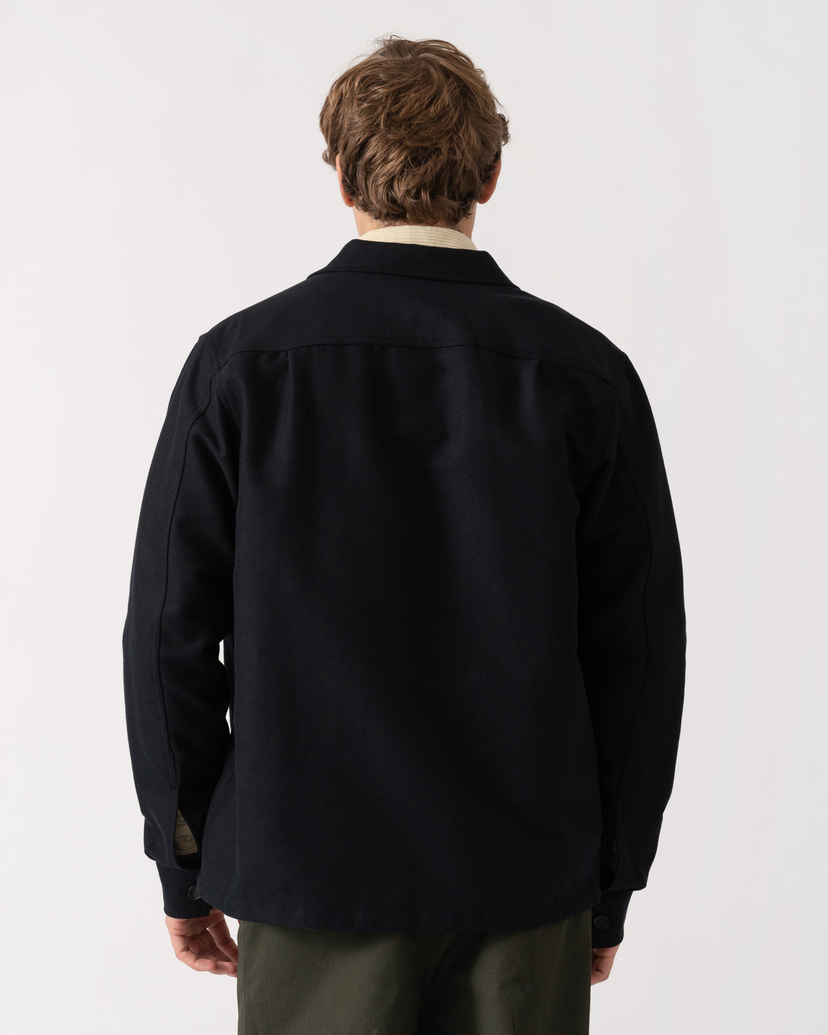 Back of Fred Perry Mens Brushed Twill Overshirt - Black 184
