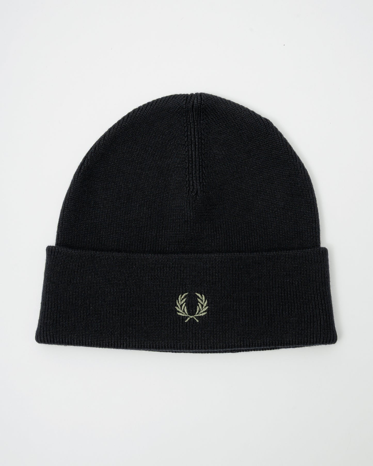 Fred Perry Mens Classic Beanie - Black/Laurel Wreath Green W90 - CHO - Designer Mens,Beanies