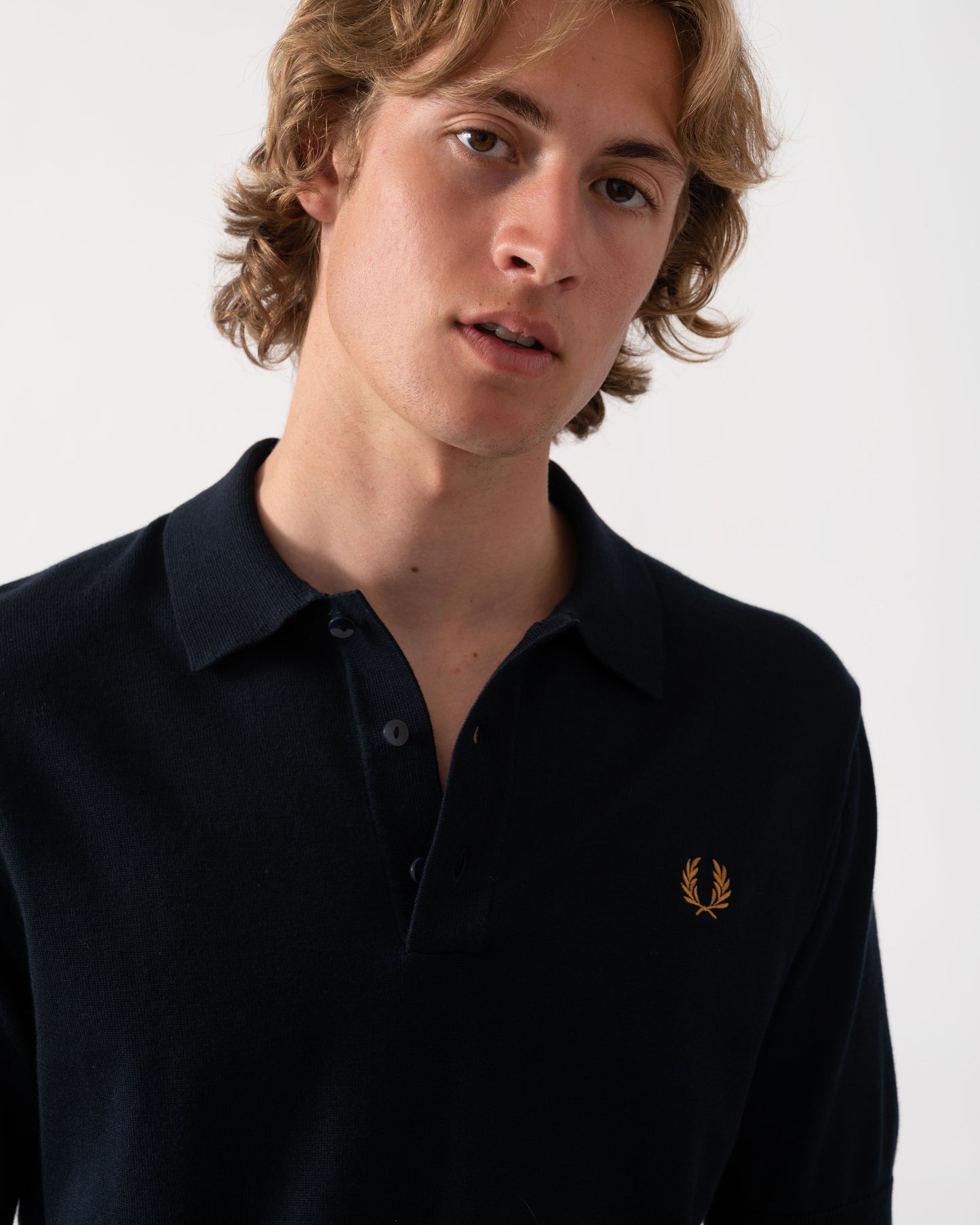 Fred Perry Mens Cotton Knitted Shirt - Navy 608