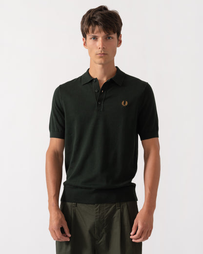 Front of Fred Perry Mens Cotton Knitted Shirt - Night Green Q20