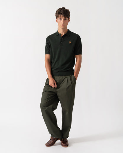 Full length outfit of Fred Perry Mens Cotton Knitted Shirt - Night Green Q20