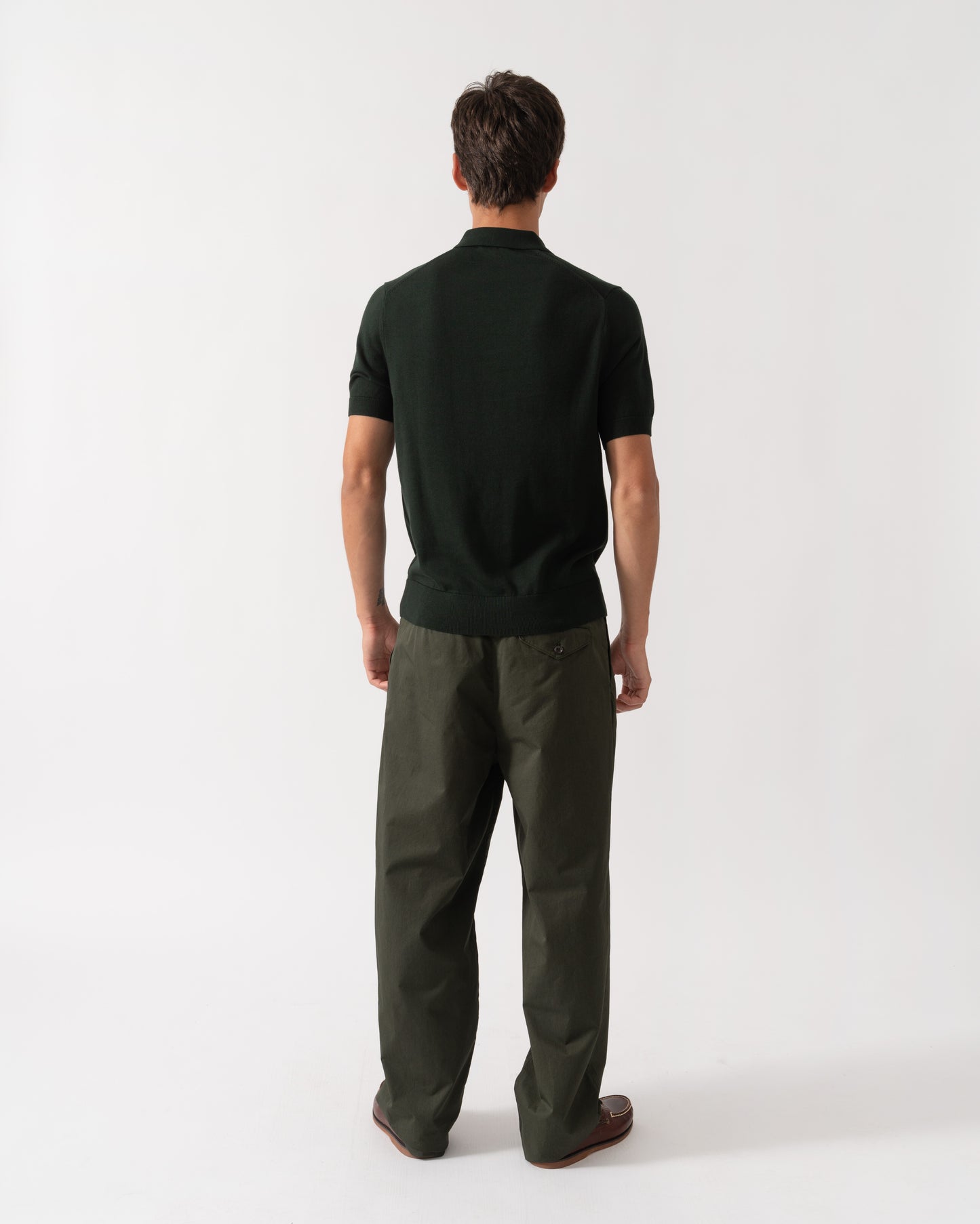 Back of Fred Perry Mens Cotton Knitted Shirt - Night Green Q20