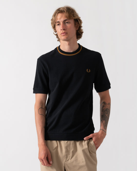 Fred Perry Mens Crew Neck Pique T-Shirt - Black R88