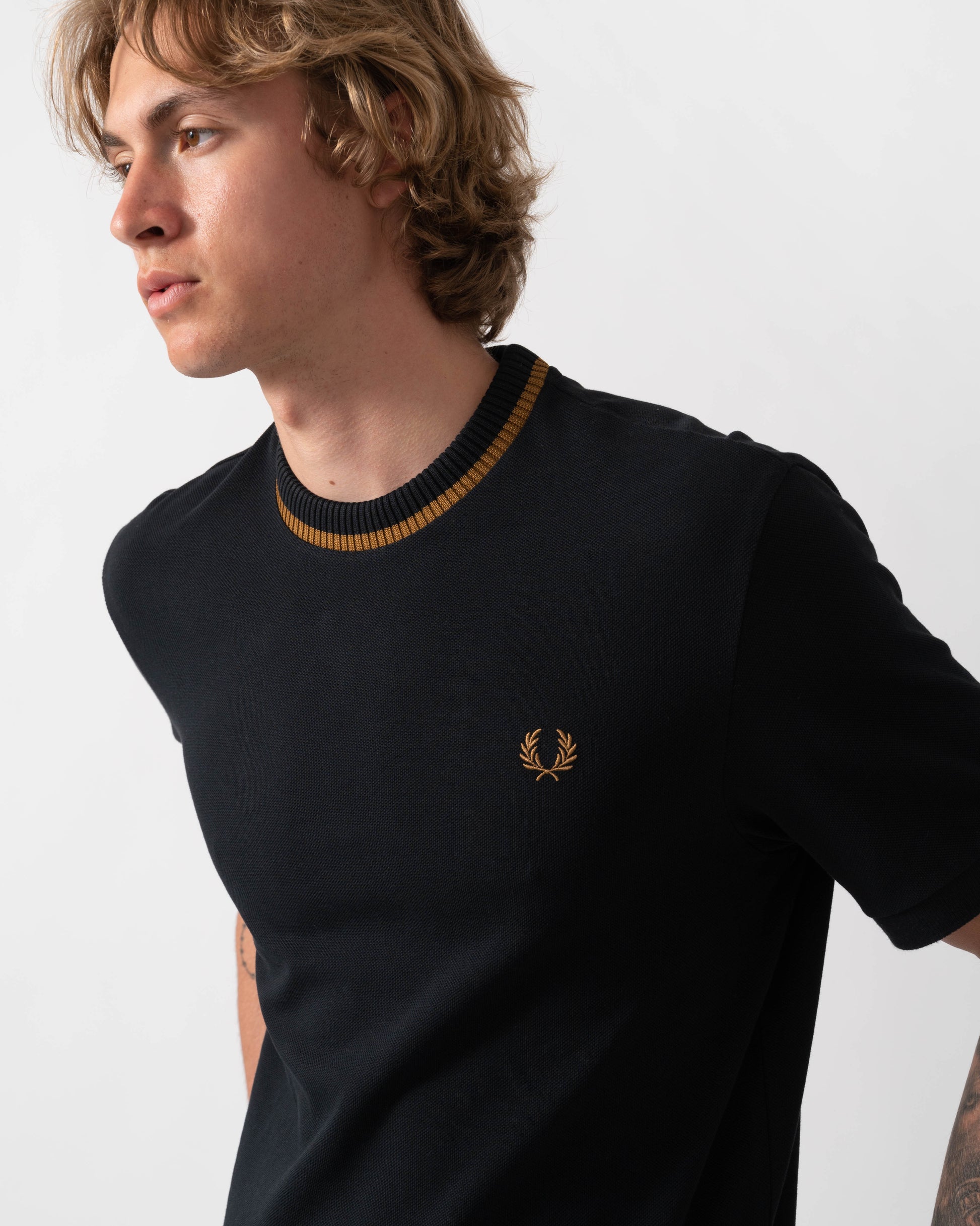Fred Perry Mens Crew Neck Pique T-Shirt - Black R88