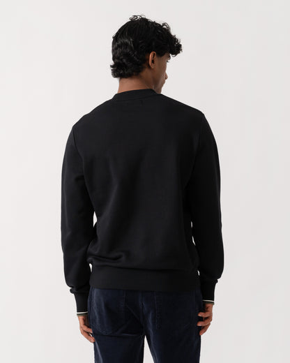 Back of Fred Perry Mens Crew Neck Sweatshirt - Black/Ecru/Laurel Wreath Green W54