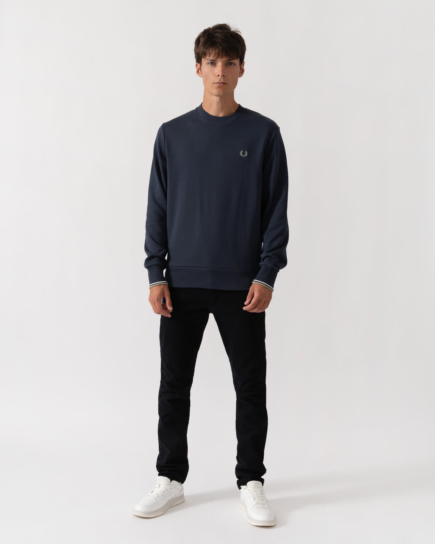 Fred Perry Mens Crew Neck Sweatshirt - Dark Airforce/Ecru/Seagrass 72C