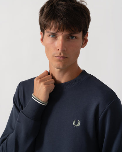 Fred Perry Mens Crew Neck Sweatshirt - Dark Airforce/Ecru/Seagrass 72C
