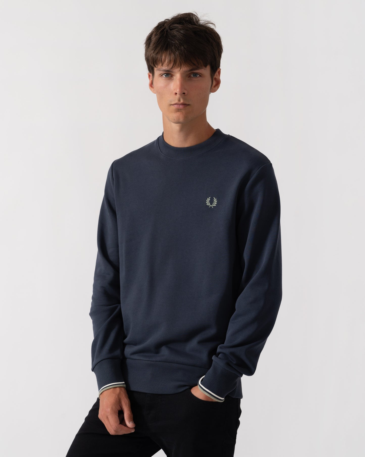 Fred Perry Mens Crew Neck Sweatshirt - Dark Airforce/Ecru/Seagrass 72C