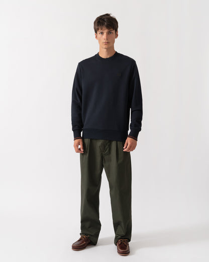 Outfit shot of Fred Perry Mens Crew Neck Sweatshirt - Navy/Burgundy/Rich brown 75C