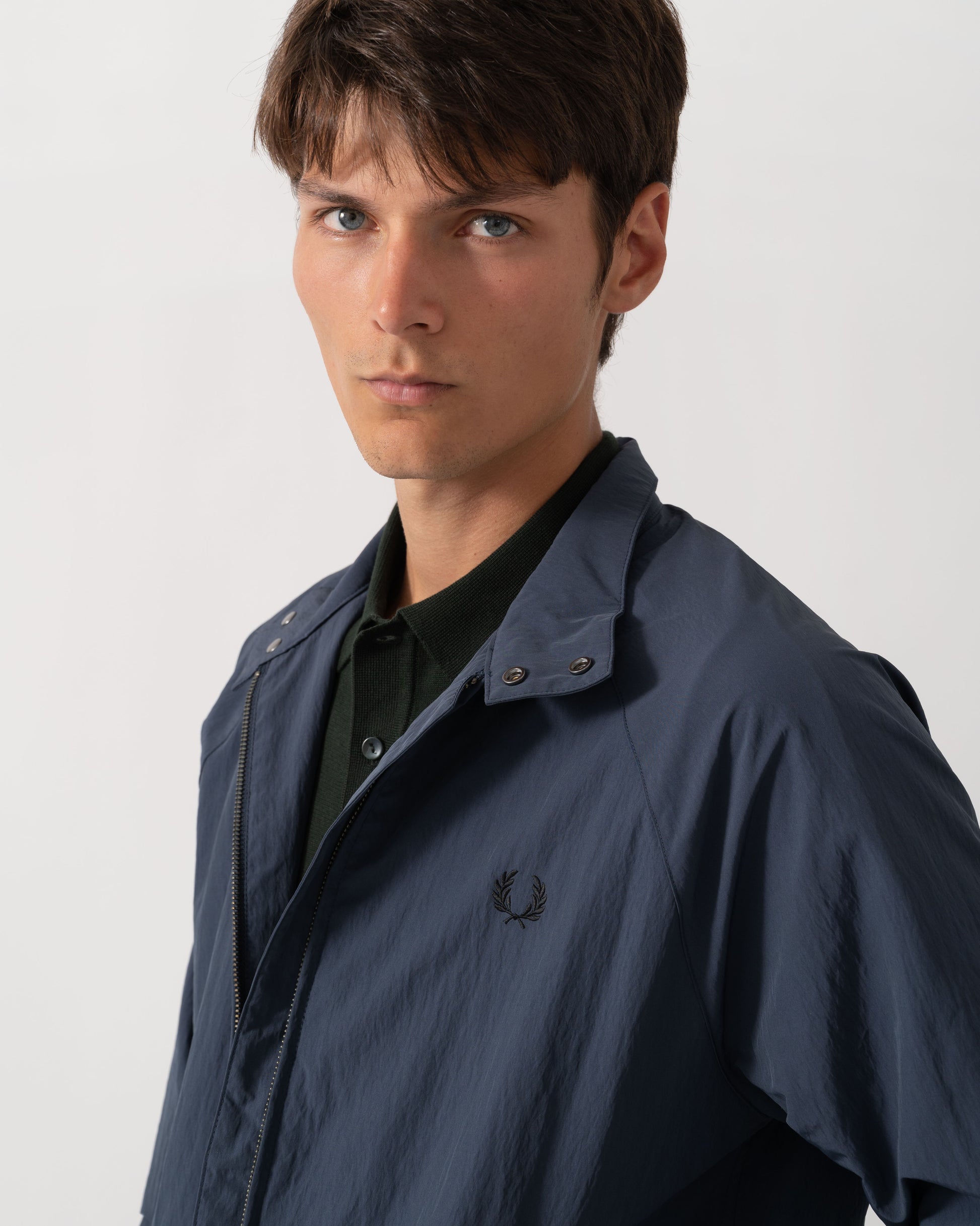 Detail of Fred Perry Mens Crinkle Nylon Harrington Jacket - Dark Airforce 738