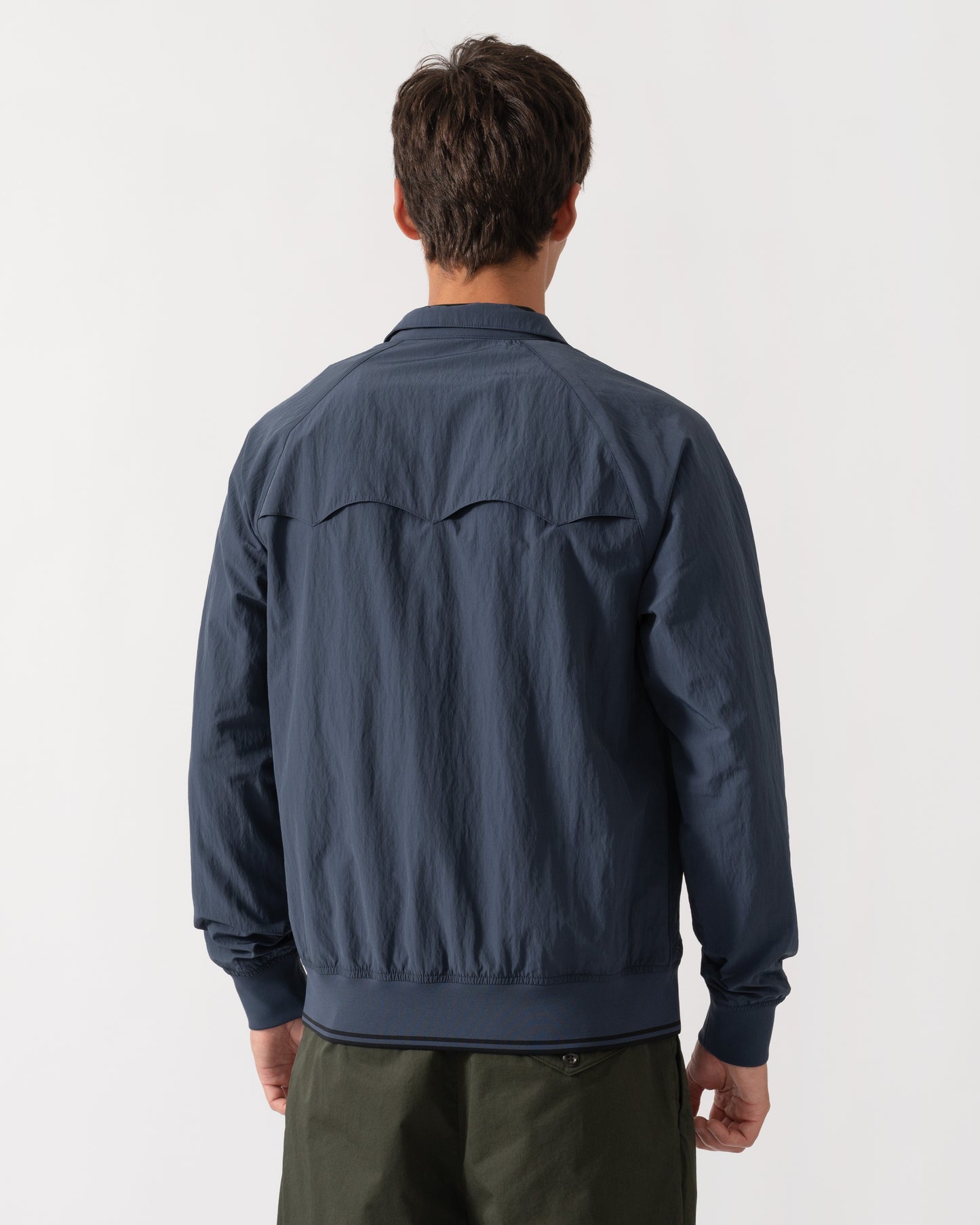 Back of Fred Perry Mens Crinkle Nylon Harrington Jacket - Dark Airforce 738