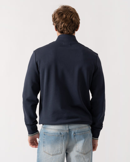 Back of Fred Perry Mens Half Zip Sweatshirt - Dark Airforce/Ecru/Seagrass 72C