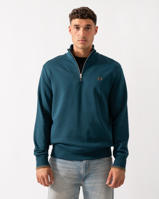 Fred Perry Mens Half Zip Sweatshirt - Dark Petrol/Shaded Stone/Shaded Stone Z48