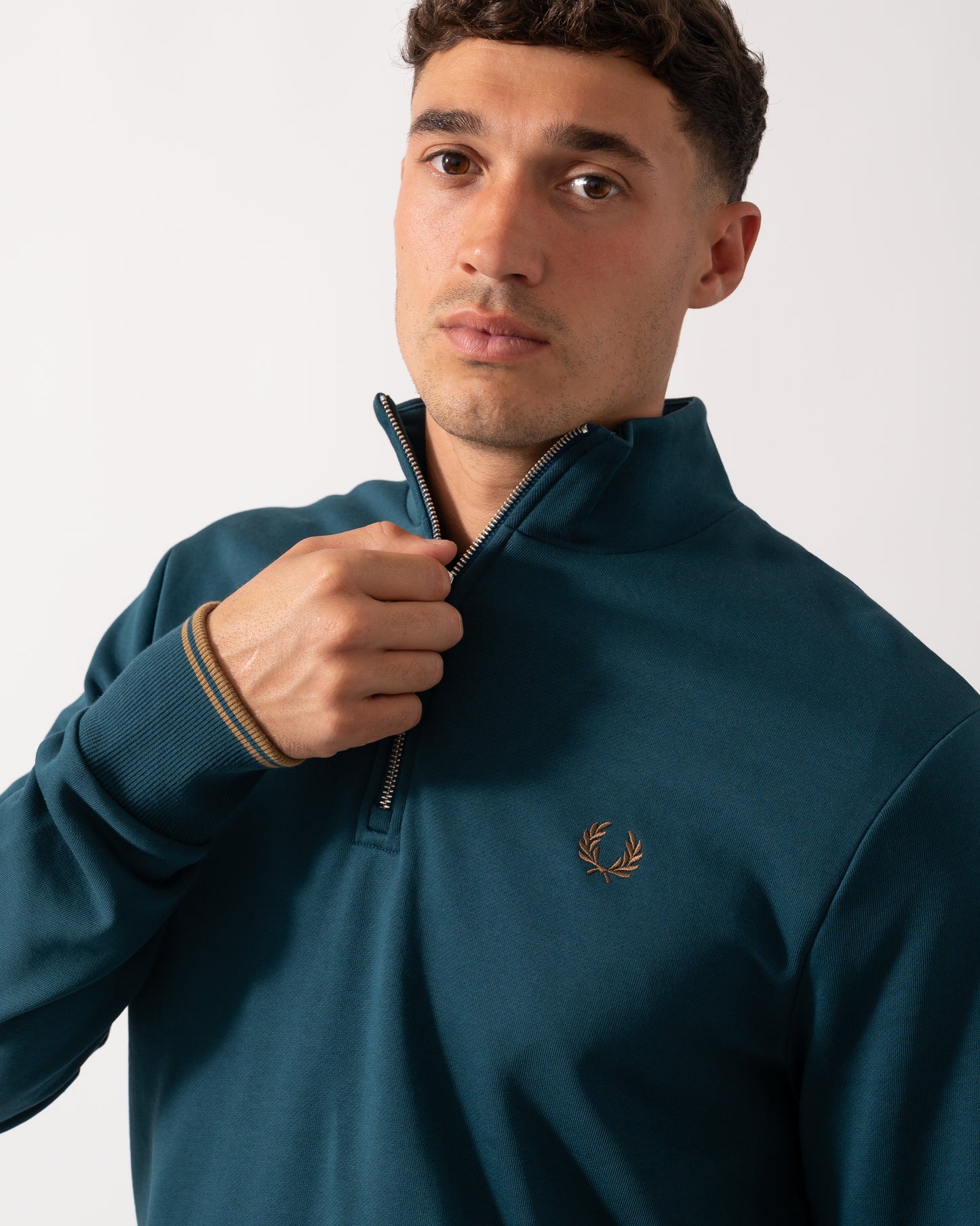 Fred Perry Mens Half Zip Sweatshirt - Dark Petrol/Shaded Stone Z48