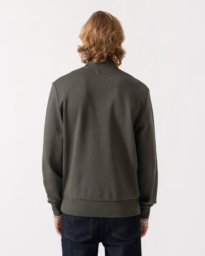 Back of the Fred Perry Mens Half Zip Sweatshirt - Field Green/Oatmeal U98