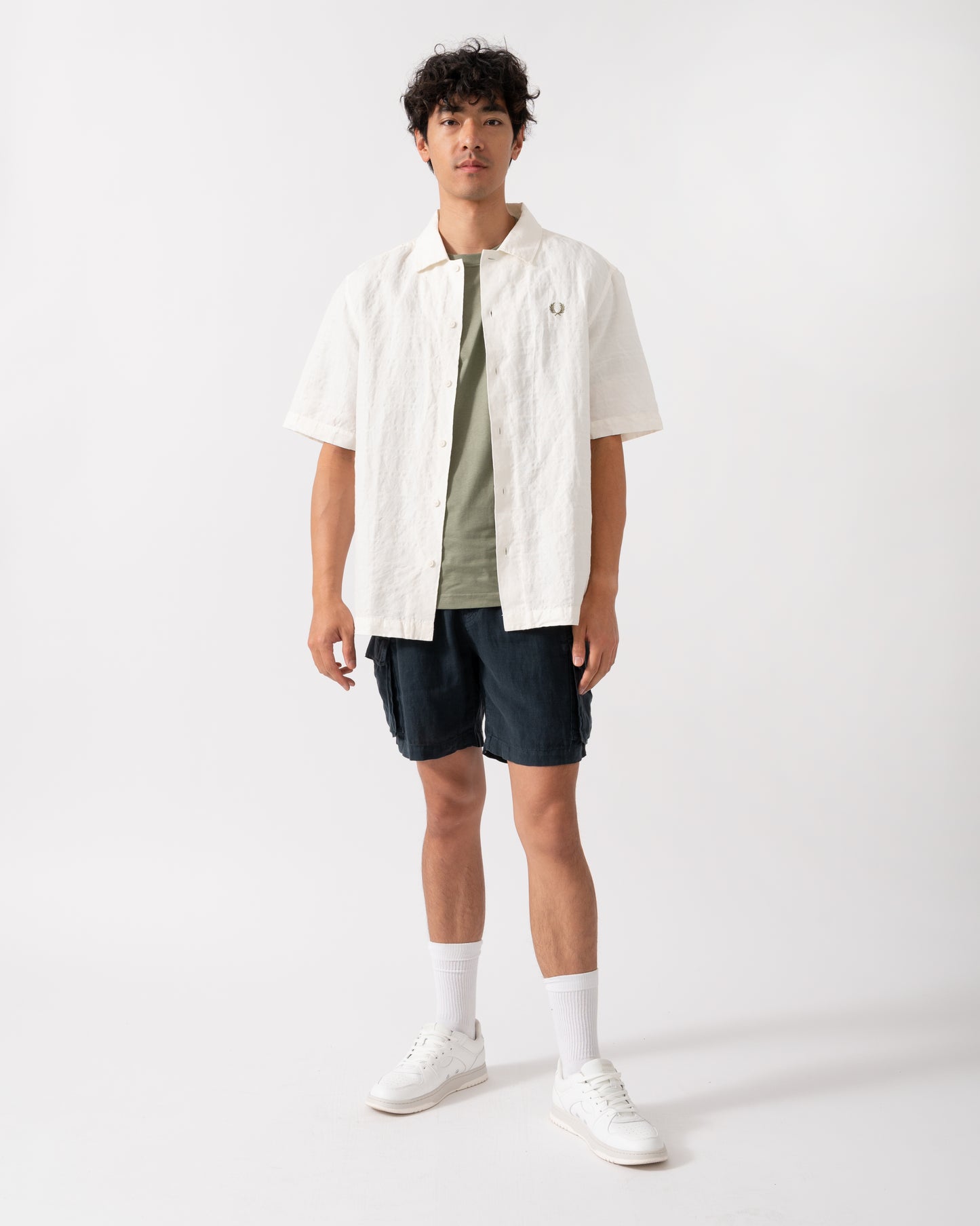 Fred Perry Mens Jacquard Linen Blend Shirt - Light Ecru 760