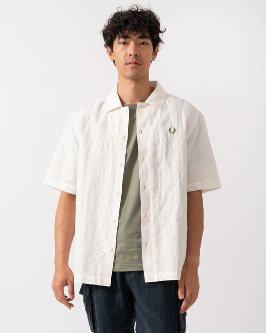 Fred Perry Mens Jacquard Linen Blend Shirt - Light Ecru 760