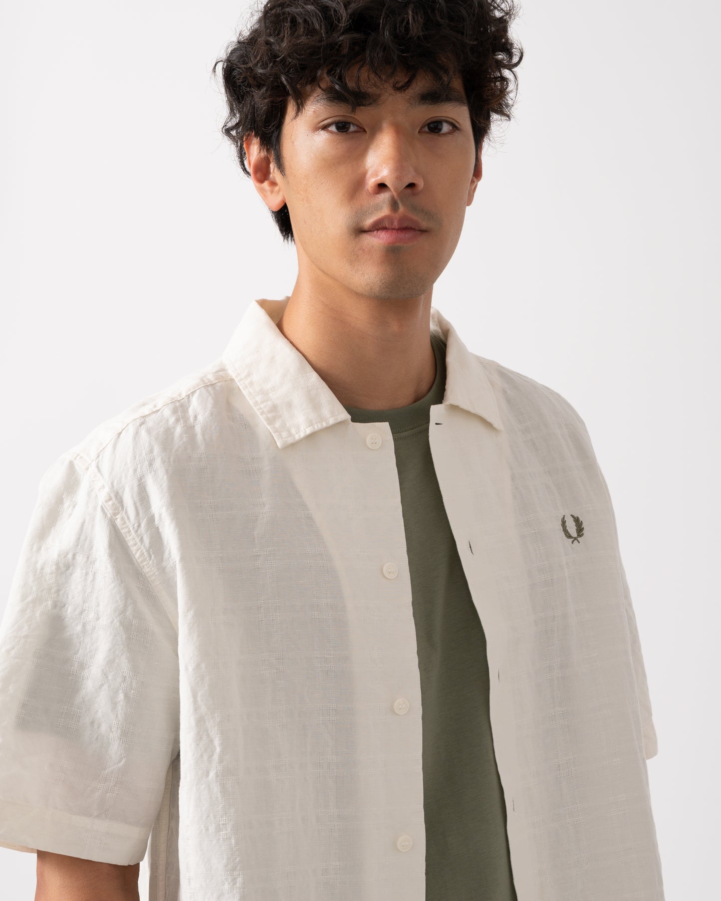 Fred Perry Mens Jacquard Linen Blend Shirt - Light Ecru 760