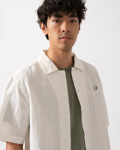 Fred Perry Mens Jacquard Linen Blend Shirt - Light Ecru 760