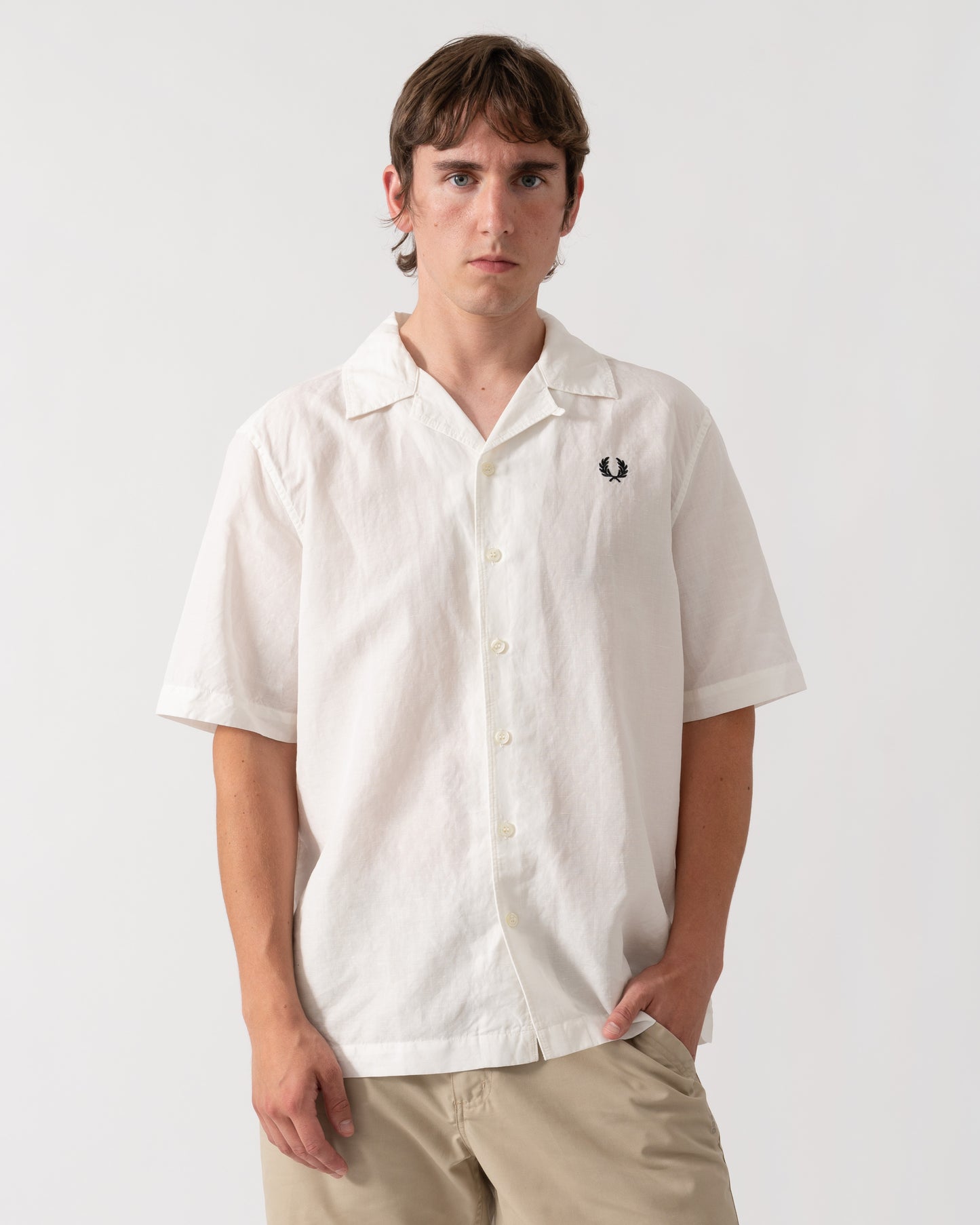 Fred Perry Mens Linen Blend Revere Collar Shirt - Snow White 129