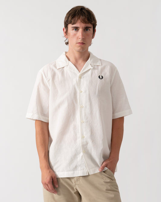 Fred Perry Mens Linen Blend Revere Collar Shirt - Snow White 129