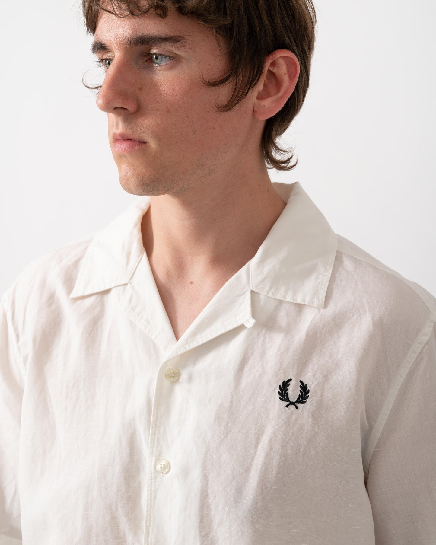 Fred Perry Mens Linen Blend Revere Collar Shirt - Snow White 129