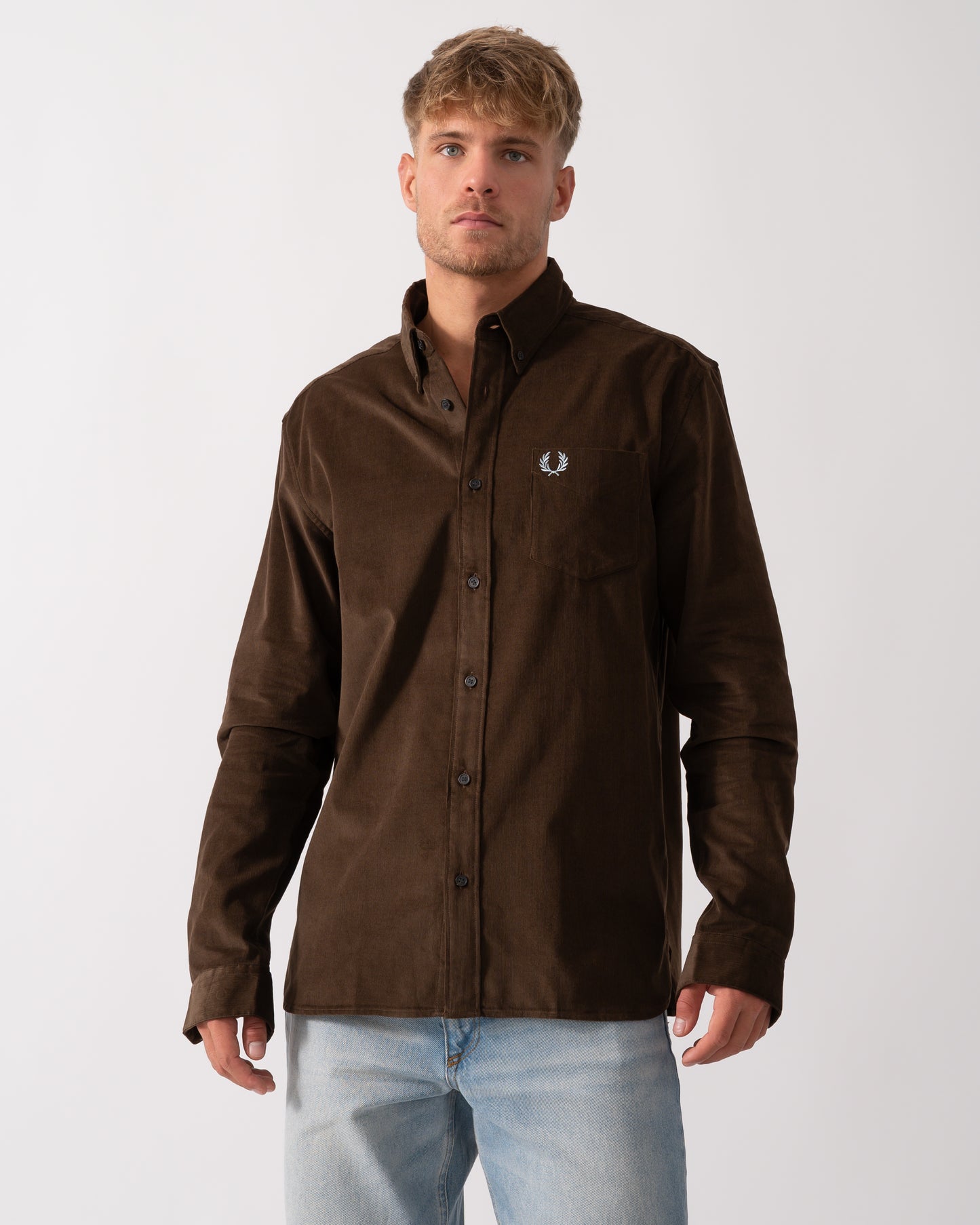 Fred Perry Mens Needle Cord Shirt - Burnt Tobacco Q21