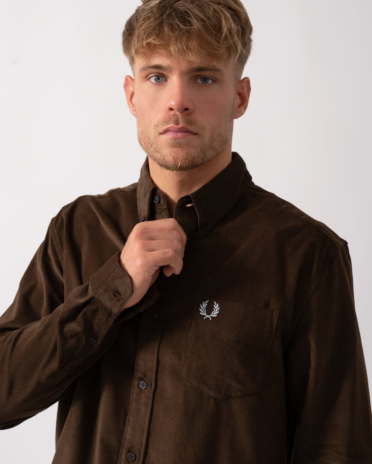 Fred Perry Mens Needle Cord Shirt - Burnt Tobacco Q21