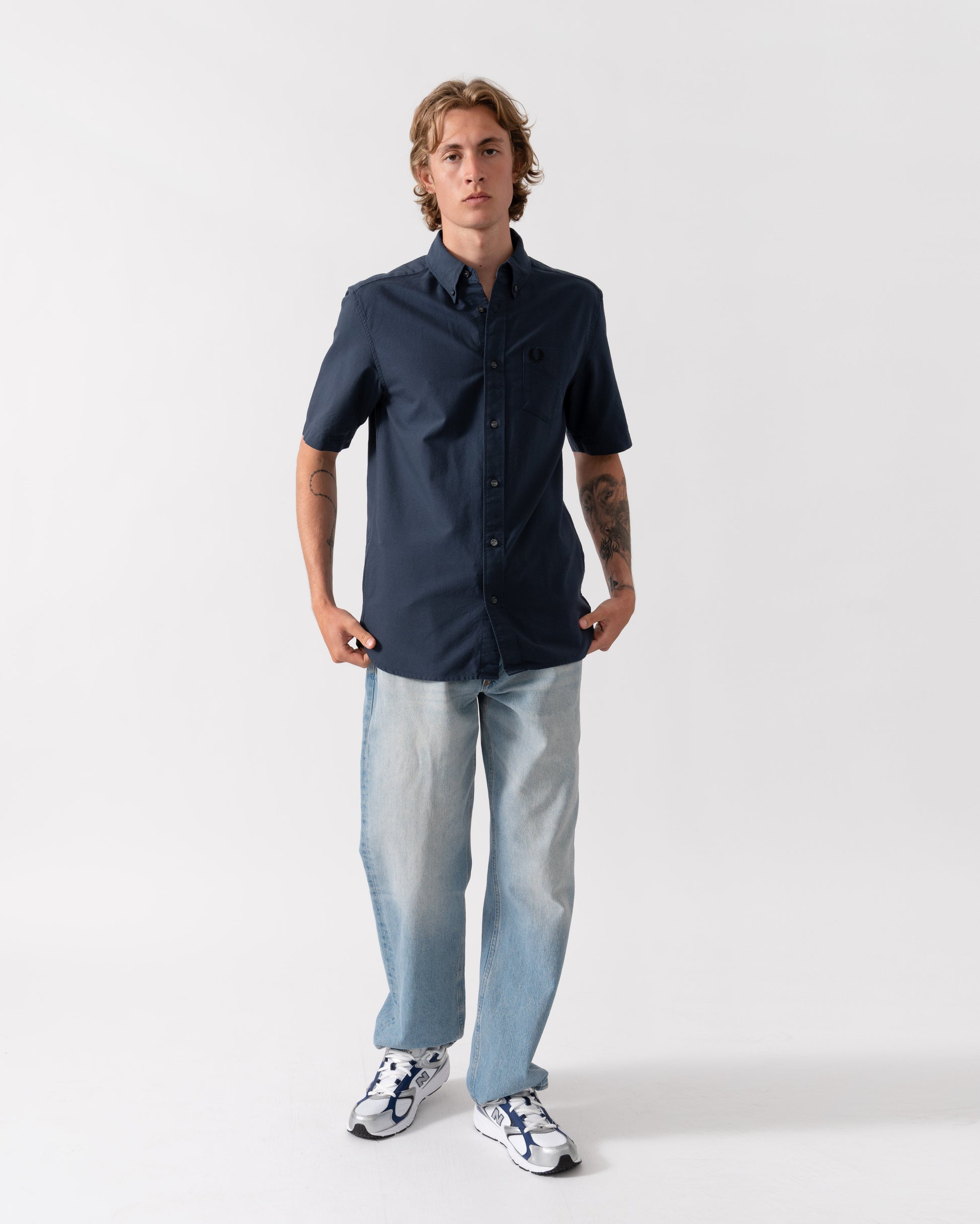 Fred Perry Mens Oxford Shirt - Dark Airforce 738 | CHO | Designer Mens Short Sleeve Shirts