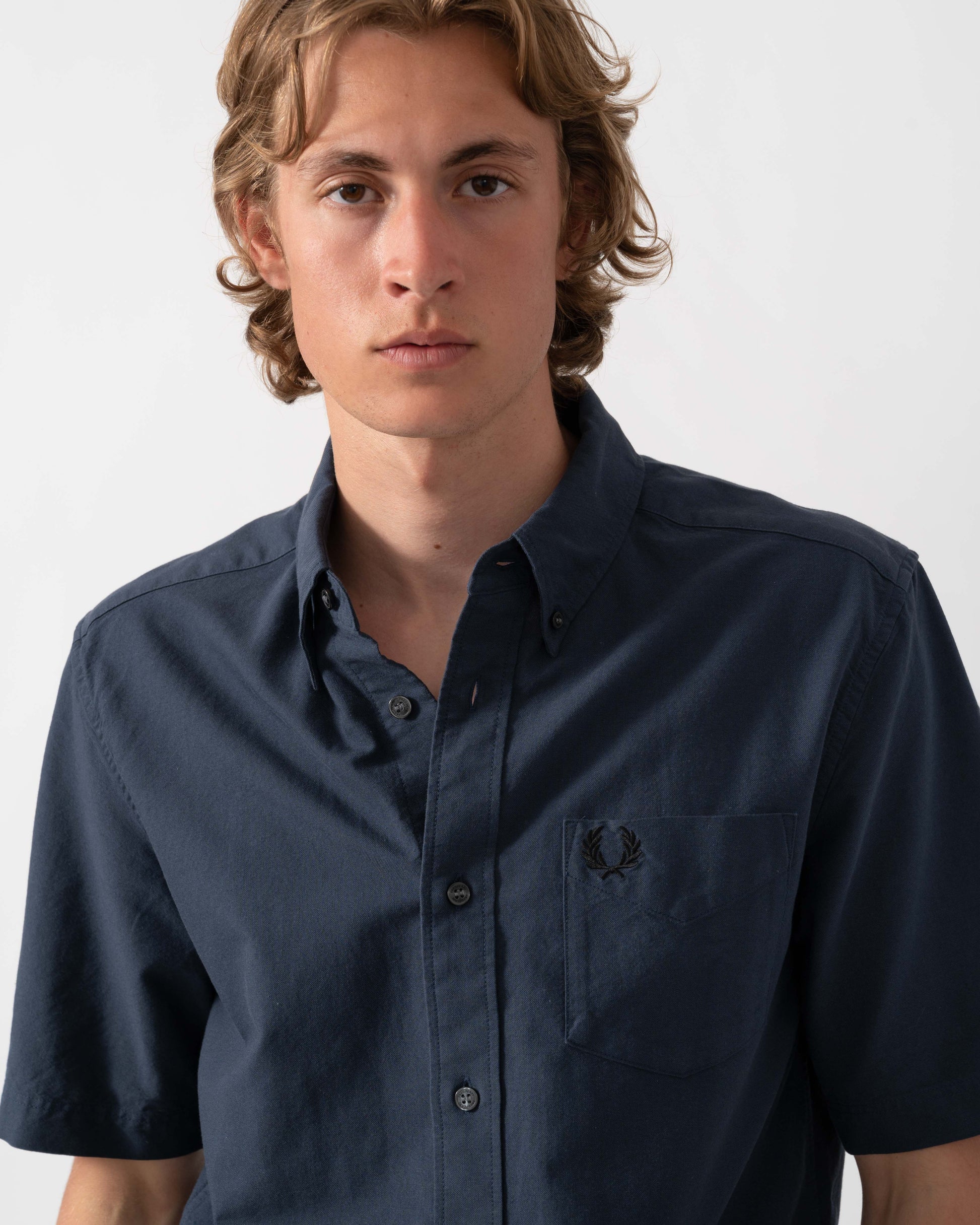 Fred Perry Mens Oxford Shirt - Dark Airforce 738 | CHO | Designer Mens Short Sleeve Shirts
