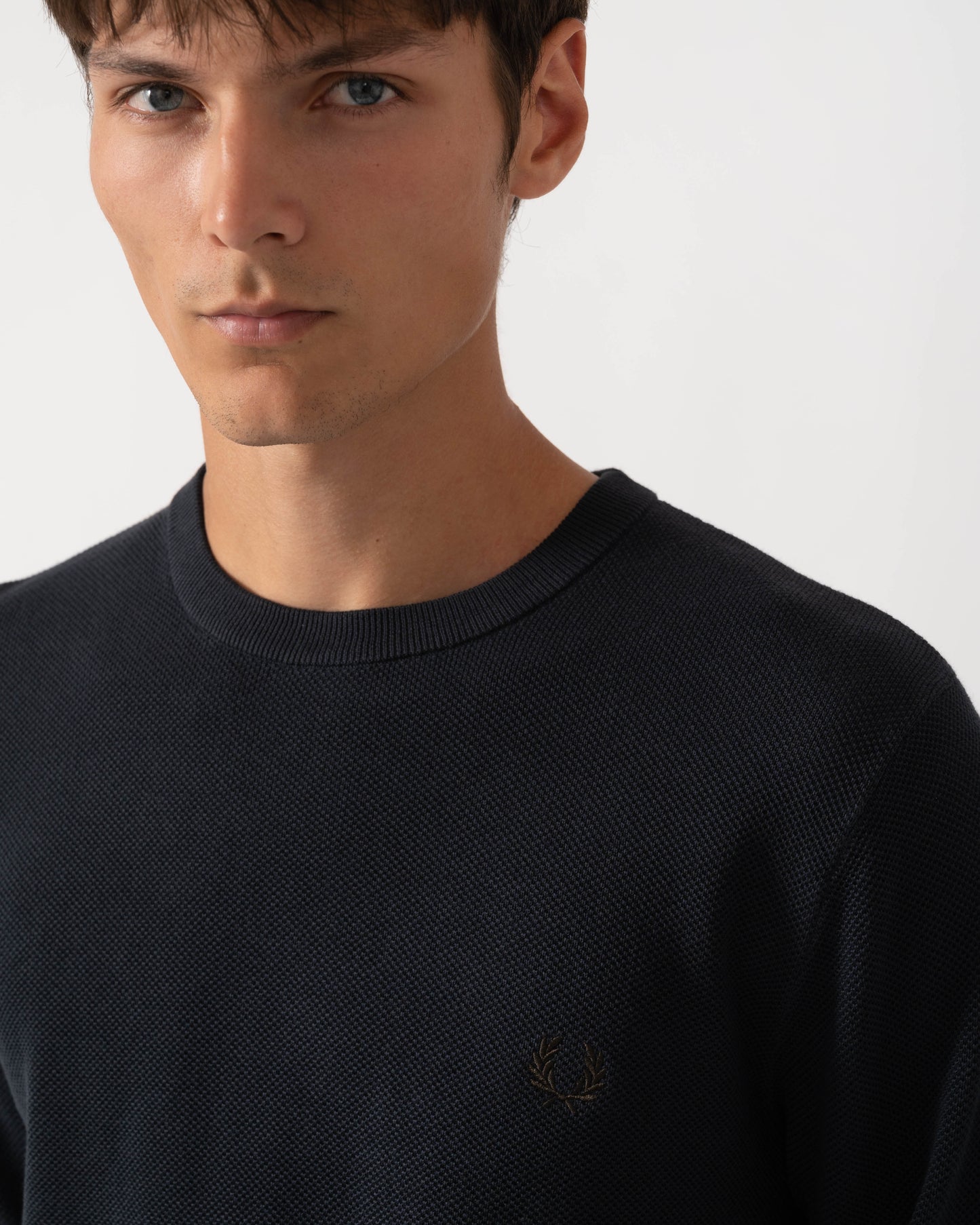 detail of Fred Perry Mens Pique Stitch Jumper - Navy 421
